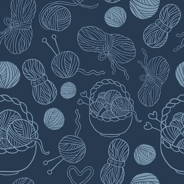 I love knitting! Fun seamless vector pattern for your design, scrapbook pages, blog, textile. Hand drawn yarn ravels. — ストックベクタ