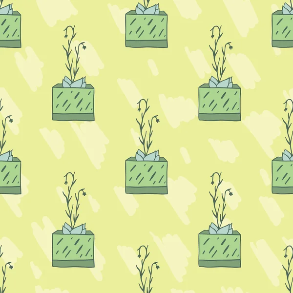 Cute hand drawnsucculents in pots. Seamless vector pattern. — Stock Illustration Cute hand drawnsucculents in pots. Seamless vector pattern. Stock Illustration