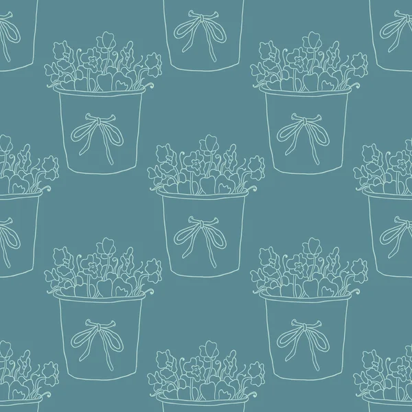 Cute hand drawn houseplants in pots. Seamless vector pattern. — Stock Illustration Cute hand drawn houseplants in pots. Seamless vector pattern. Stock Vector