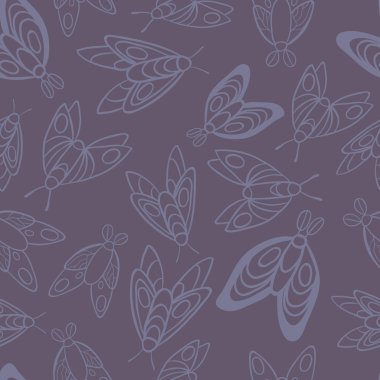 Night creatures seamless vector pattern with moths and fireflies. Hand drawn insects.