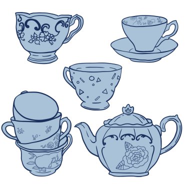 Vektör çaydanlıklar ve teacups ayarla.