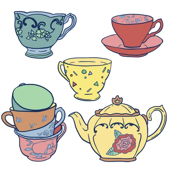 Vektör çaydanlıklar ve teacups ayarla.