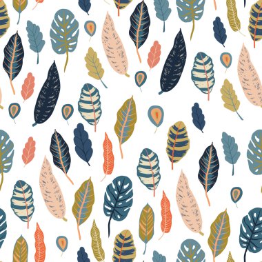 Orman bitkileri ile seamless modeli trendy vektör yaprak