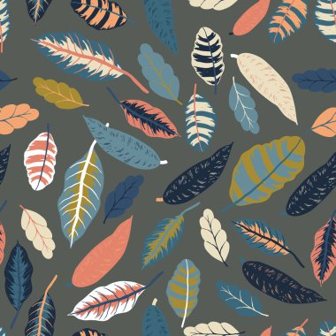 Orman bitkileri ile seamless modeli trendy vektör yaprak