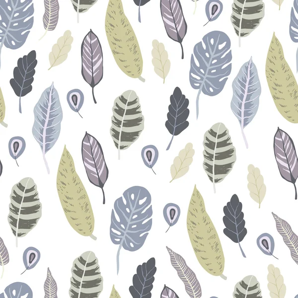 Trendy vector seamless pattern with forest plants, leaves — Stock Vector