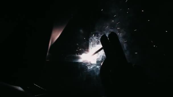 Bright sparks from electric-arc welding — Stock Video