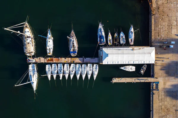 Aerial view in a lot yachts in a port — Stock Photo, Image