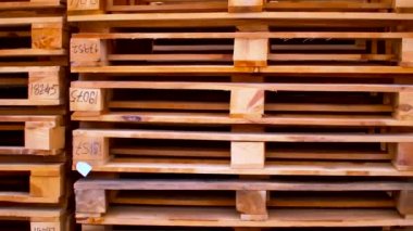 Lojistik deposundaki ahşap palet yığınına bakıyorum..