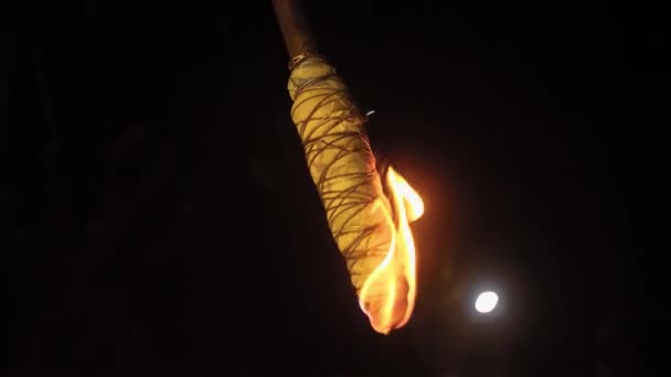 Night shoot of flaming torch. — Stock Video