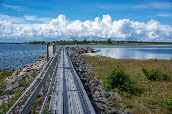 Traditioneel Vissersdorp Pier Met Boothuizen Aan Het Meer Zweden Het — Stockfoto