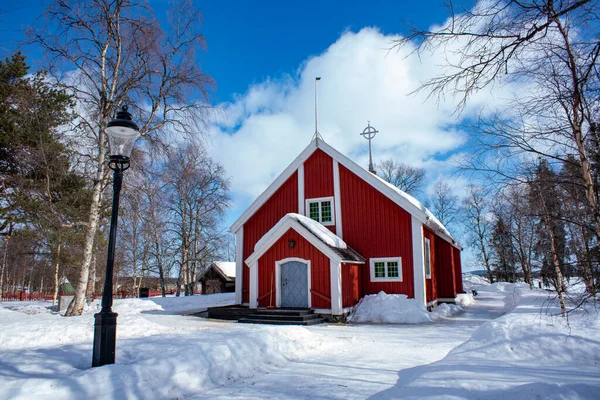 Jukkasjarvi Suède Avril 2020 Eglise Jukkasjarvi Une Église Bois Couleur — Photo