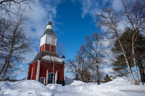 Jukkasjarvi Suède Avril 2020 Eglise Jukkasjarvi Une Église Bois Couleur — Photo