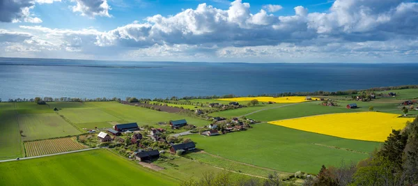 Horizontal Landscape View Agricultural Colorful Fields Seen Medieval Castle Brahehus Imagen De Stock