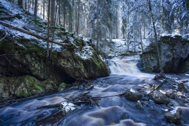 Jonkoping İsveç 'in dışındaki Kırsal Vahşi Orman' da Hassafell Şelalesi ve Taberg Deresi 'ne yakın. İsveç Nehirleri ve Şelaleleri.