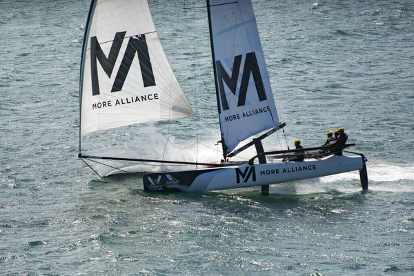 MARSTRAND, SWEDEN - JULI 3, 2019: GKSS Maç Kupası İsveç - Marstrand İsveç 'te Büyük Tekne Yarışı M32 Katamaran Yarışı - İsveç' teki Marstrand Yarışı 'nda Büyük Tekne Katamaran Yelkenli Yarışı.