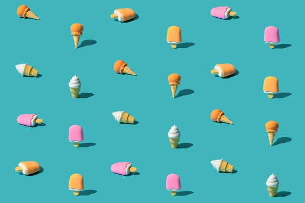 Ice Cream Stylized Regular Pattern Trendy Blue Background — Stock Photo, Image