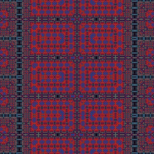 Naadloos Patroon Symmetrische Compositie Strepen Met Geometrische Figuren Caleidoscoop Mozaïek — Stockfoto
