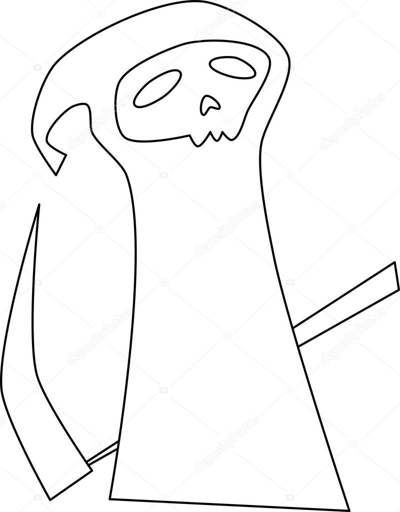 simple vector illustration clipart black outline death in a hoodie with a scythe in his hands