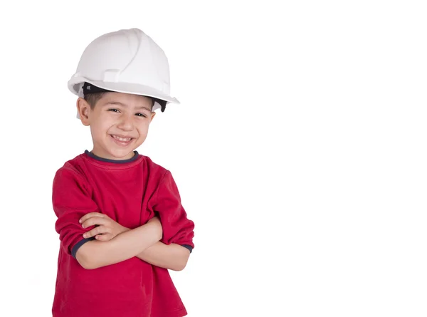 Sonrisa de niño con casco — Foto de Stock