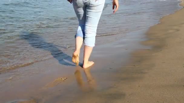 Flicka promenader på stranden — Stockvideo