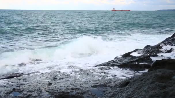 Dalgalar deniz ve kaya — Stok video