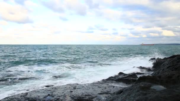 Ondas do mar e rocha — Vídeo de Stock