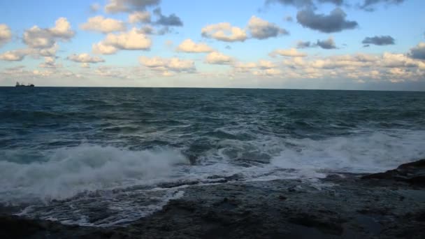 Морські хвилі і скеля — стокове відео