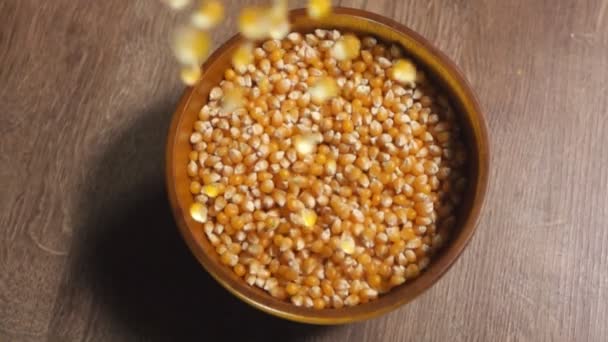 Pop corn gieten in een kom — Stockvideo