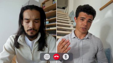 Bölünmüş ekran bir takım toplantısı çağrısı gösteriyor. Başkaları konuşurken ve fikirlerini paylaşırken bir kişi sıkılmış görünüyor. Çağrı gayri resmi ve rahatlatıcı..