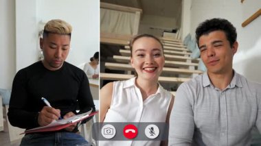 Heyecan verici online sohbet programı öğrencileri fikir ve duyguları paylaşıyor. Hareketli ifadeler, etkileşimlerini, birlikte canlı bir öğrenme ortamı yarattıklarını gösteriyor..