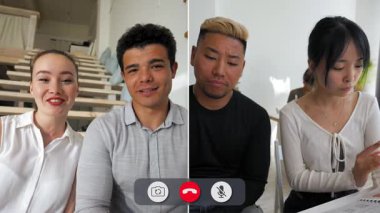 Öğrenciler, öğrenme ve farklı yerlerden iletişim kurma duygularını yansıtan, kahkahalarla ve ciddi anlarla dolu çevrimiçi bir çağrıda bulunuyorlar..