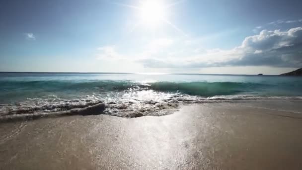 Seychellen strand met uitzicht op de blauwe oceaan — Stockvideo