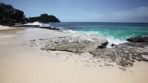 Playa de Seychelles con vista al mar azul — Vídeo de stock