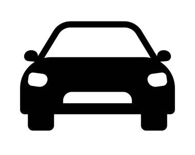 Black car front view silhouette icon. Simple automobile symbol. Minimal flat vector design for app, sign, transport concept, infographic, or automotive logo illustration