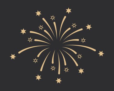 Golden fireworks burst with glowing stars on dark background. Festive explosion illustration symbolizing celebration, joy, holiday, and success. Perfect for New Year, Christmas, party design projects