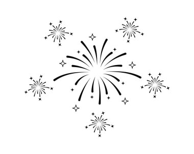 Minimalist firework burst illustration with multiple star. Festive black line art design representing celebration, joy, holiday atmosphere for party decoration, New Year themes