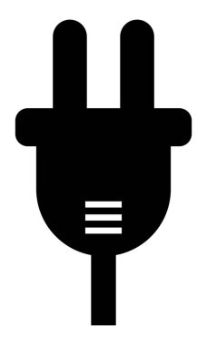 Siyah elektrik prizi simgesi. Güç bağlantısının, elektriğin, enerjinin ve şarjın basit düz vektör sembolü. Elektrik cihazları için minimalist işaret, enerji tasarrufu, eko tasarım.