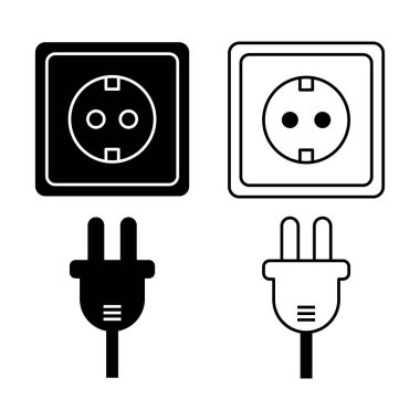 Elektrik prizi ve soket simgesi. Basit eko enerji bağlantısı simgeleri sürdürülebilirliği, temiz gücü ve modern yeşil teknoloji tasarımını sembolize eder.