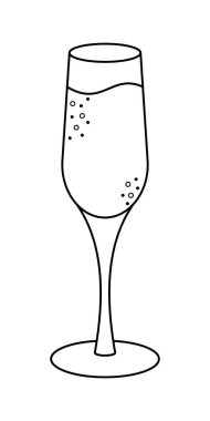 Minimalist şampanya kadehleri, köpüklü sanat çizgileri, kutlama davetiyeleri, tatil kartları, parti dekorasyonları, restoran menüleri ve şenlik tasarımı için zarif içki silueti.