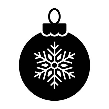 Noel balosu ikonu. Bauble Çizimi, basit bir kış süsü siluetinin içinde detaylı bir kar tanesi barındırıyor. Tatil için mükemmel bir silüet. Kartlar, desenler ve mevsimlik yaratıcı projeler.