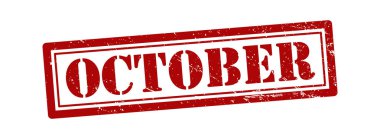 Kırmızı Ekim kauçuk çizimi, şeffaf arkaplanda izole edilmiş, sıkıntılı dokusu olan eski grunge dikdörtgen mühür, takvim, takvim, iş, son teslim tarihi için cesur tipografi tasarımı