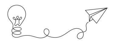 Aralıksız Tek Satır Ampul Kağıt Düzlem Çizimine Bağlı, Yaratıcı Fikir Eylem Kavramına, Asgari İlham Çizimi, İnovasyon, Başlangıç Düşüncesi, İletişim ve Yaratıcı