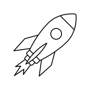 Roket çizimi fırlatmayı, başlangıç büyümesini, yeniliği, iş başarısını, hırsı ve ilerlemeyi sembolize ediyor. Yaratıcılık, motivasyon, gelecekteki hedefler ve girişimcilik kavramı için asgari özet simgesi