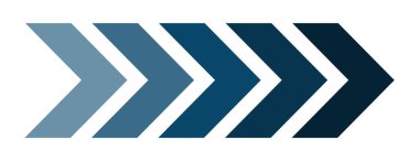 Mavi tonlu sağ işaret eden oklar sırası, iş, navigasyon, iş akışı ve bilgi akışı için ilerleme, yön ve hareket kavramını gösteren modern geometrik ok çizimi