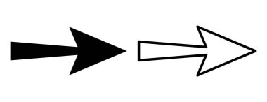 Katı ve taslak biçimlere sahip soyut siyah ok çizimi, navigasyon tasarımı için kalın geometrik yön sembolleri, arayüz için imleç simgeleri, bilgi ögeleri, işaret, markalaşma