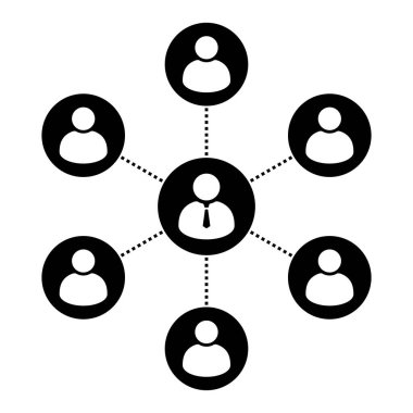 İşletme Ağı Yapılandırma Simgesi Yönetici ve Bağlı Kullanıcılar Minimum Düz Tasarım Kurumsal Hiyerarşi İletişim Diyagramı