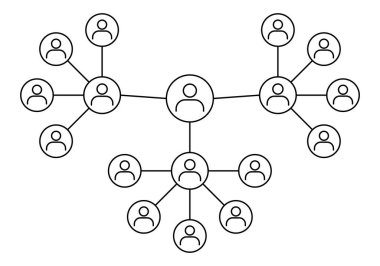 İş Ağı Yapısı İllüstrasyonu Bağlı İnsanlar Simgelerini ve Kurumsal Yönetim Sosyal Etkileşimi ve Organizasyonel Planlama için Hiyerarşik Takım İletişim Sistemi 'ni Gösteriyor