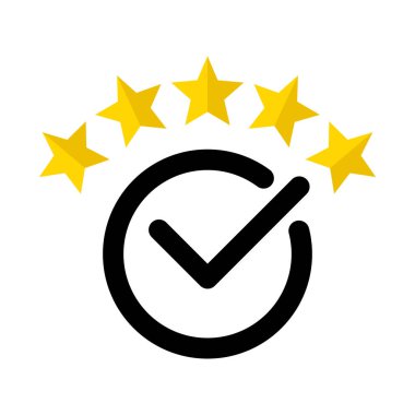 İşaretleme simgesi, müşteri memnuniyeti ve kalite onaylama sembolüyle beş yıldız puanı