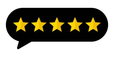 Beş yıldızlı konuşma balonu müşteri geribildirim konsepti kalite hizmet memnuniyeti değerlendirmesi çevrimiçi değerlendirme beyan niteliğinde sohbet mesajı sembolü