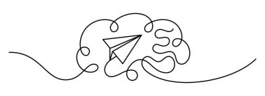 Kağıt uçaklı beyin. Zihinsel sağlık konsepti çizgisi sanat beyni kağıt düzlem sürekli çizgi psikoloji terapisi fikri özgürlük zihin yaratıcılığı minimum illüstrasyon duygusal refah sembolü